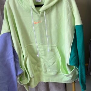 Nike Colorblock Hoodie in Lime Green with Teal & Lavender Sleeves
